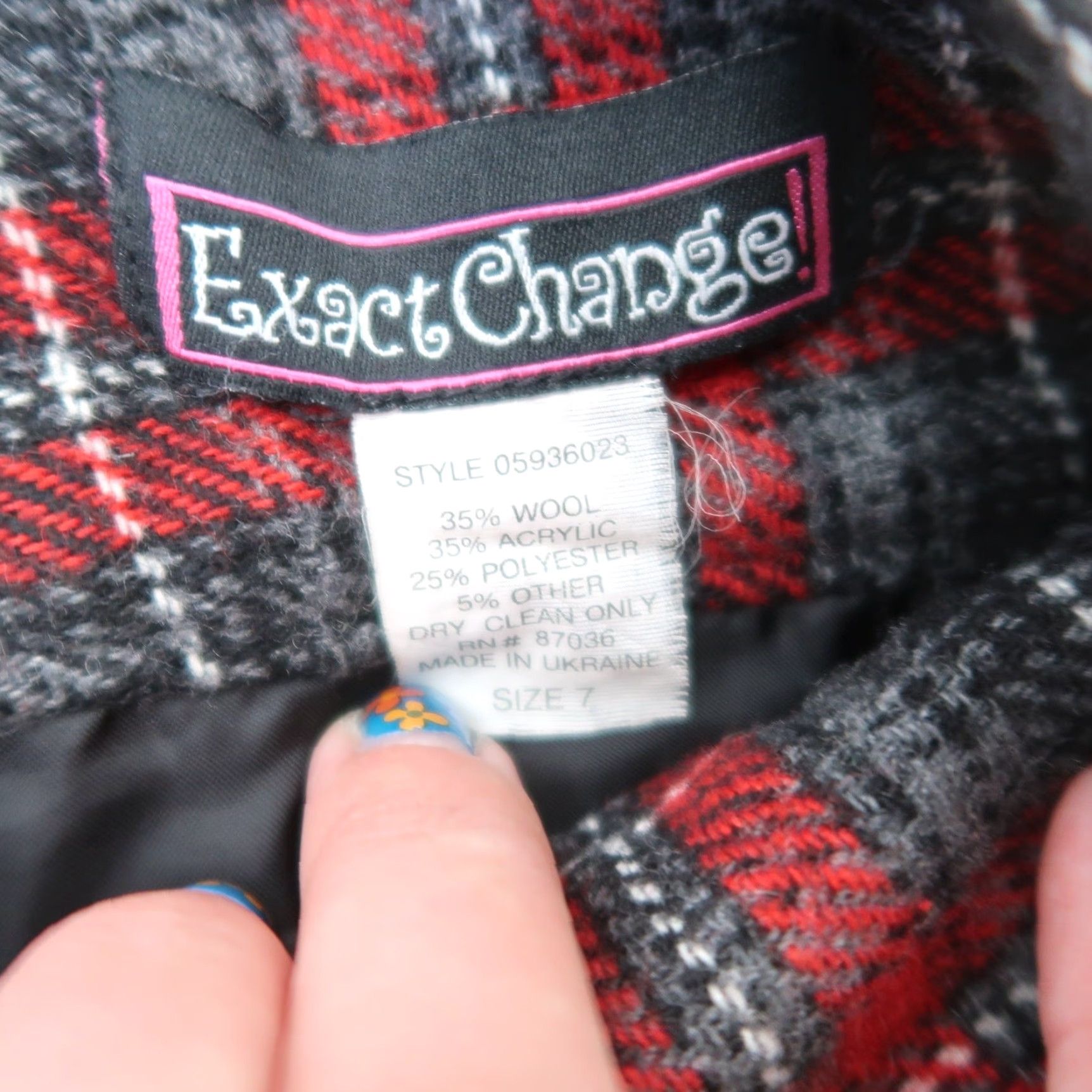 Changes VINTAGE 90s Exact Change Skirt Woman Mini Wool Poly Plaid Red Grey Low Rise Size 7 Womens Size 28" / US 6 / IT 42 - 5 Thumbnail