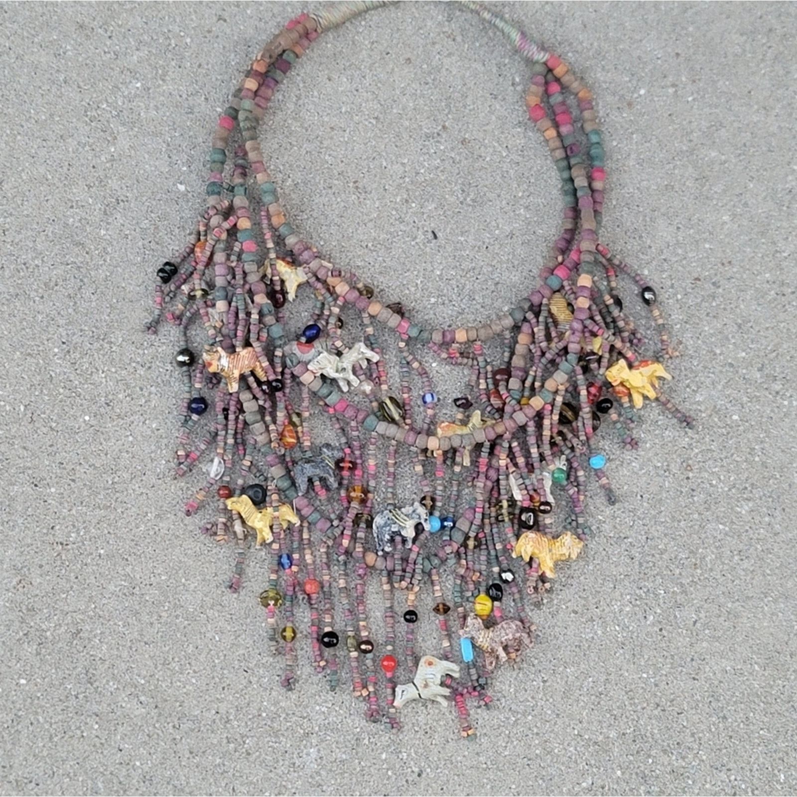 Handmade Vtg African Wooden Carved Animals Beaded Necklace Size ONE SIZE - 2 Thumbnail