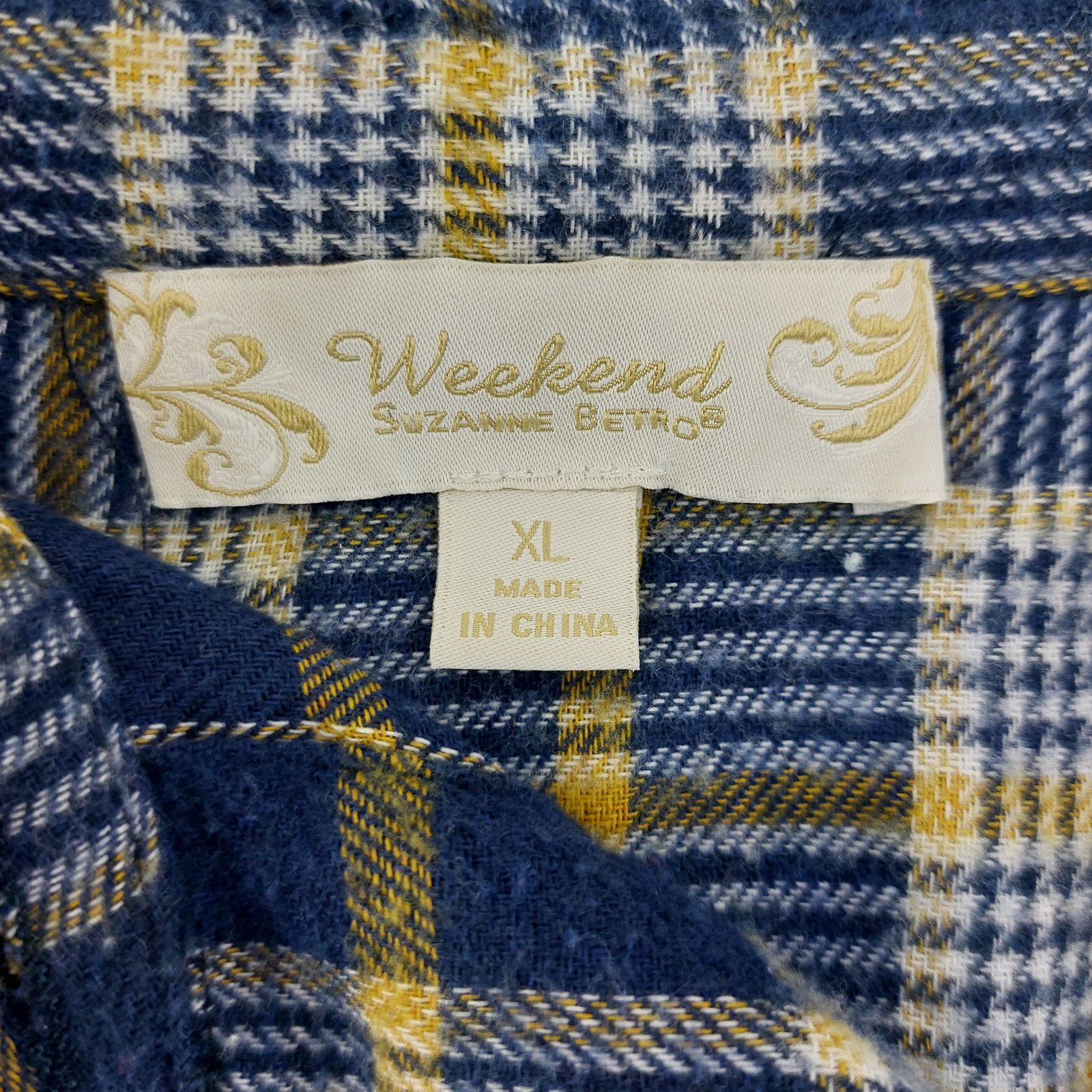 Other Weekend Suzanne Betro Navy Blue Yellow Flannel Ruffled XL Size XL / US 12-14 / IT 48-50 - 3 Thumbnail