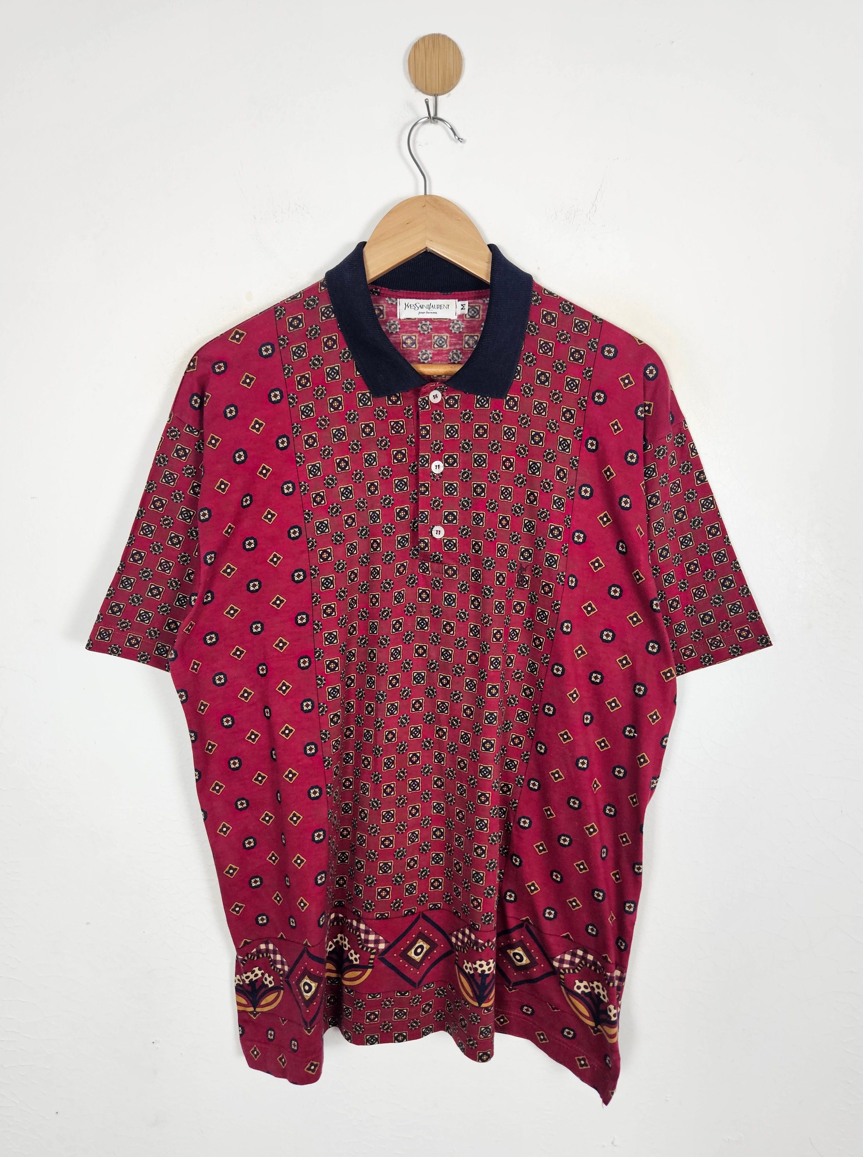Vintage Vintage Yves Saint Laurent pour homme Abstract motive polo Size US M / EU 48-50 / 2 - 1 Thumbnail