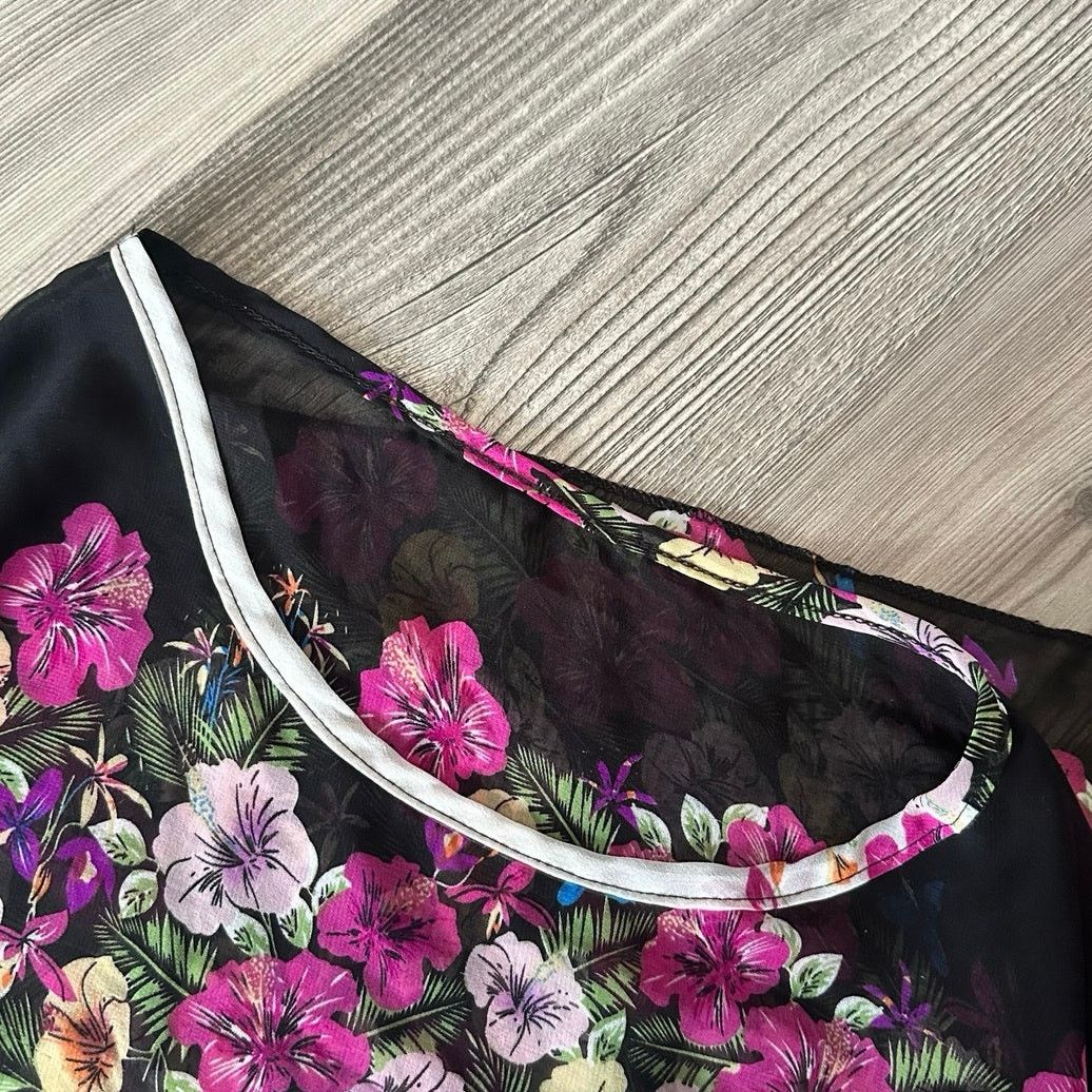 Other no brand no size sheer black and white multicolor floral top Size L / US 10 / IT 46 - 3 Thumbnail