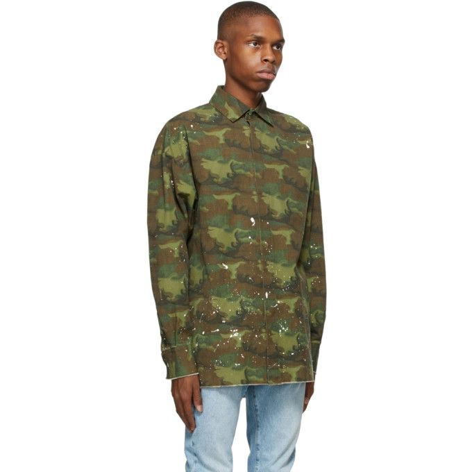 Palm Angels o1y0325 Logo Patterned Shirt in Military Green Size US M / EU 48-50 / 2 - 2 Thumbnail