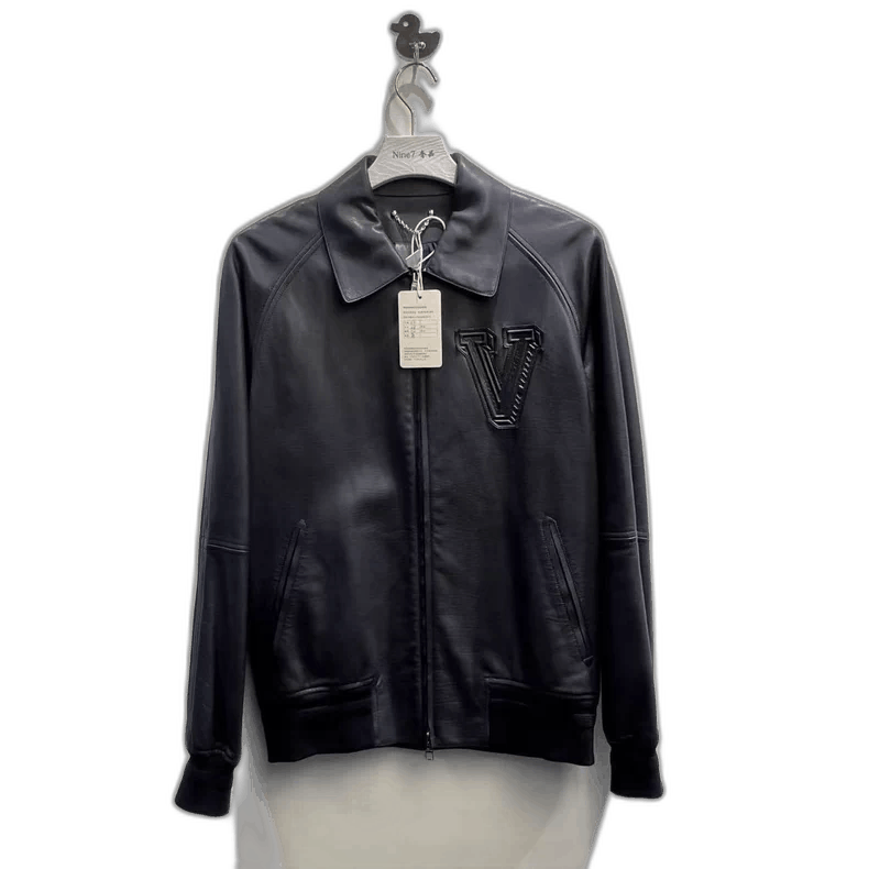 LV Logo Print Leather Jacket Outerwear