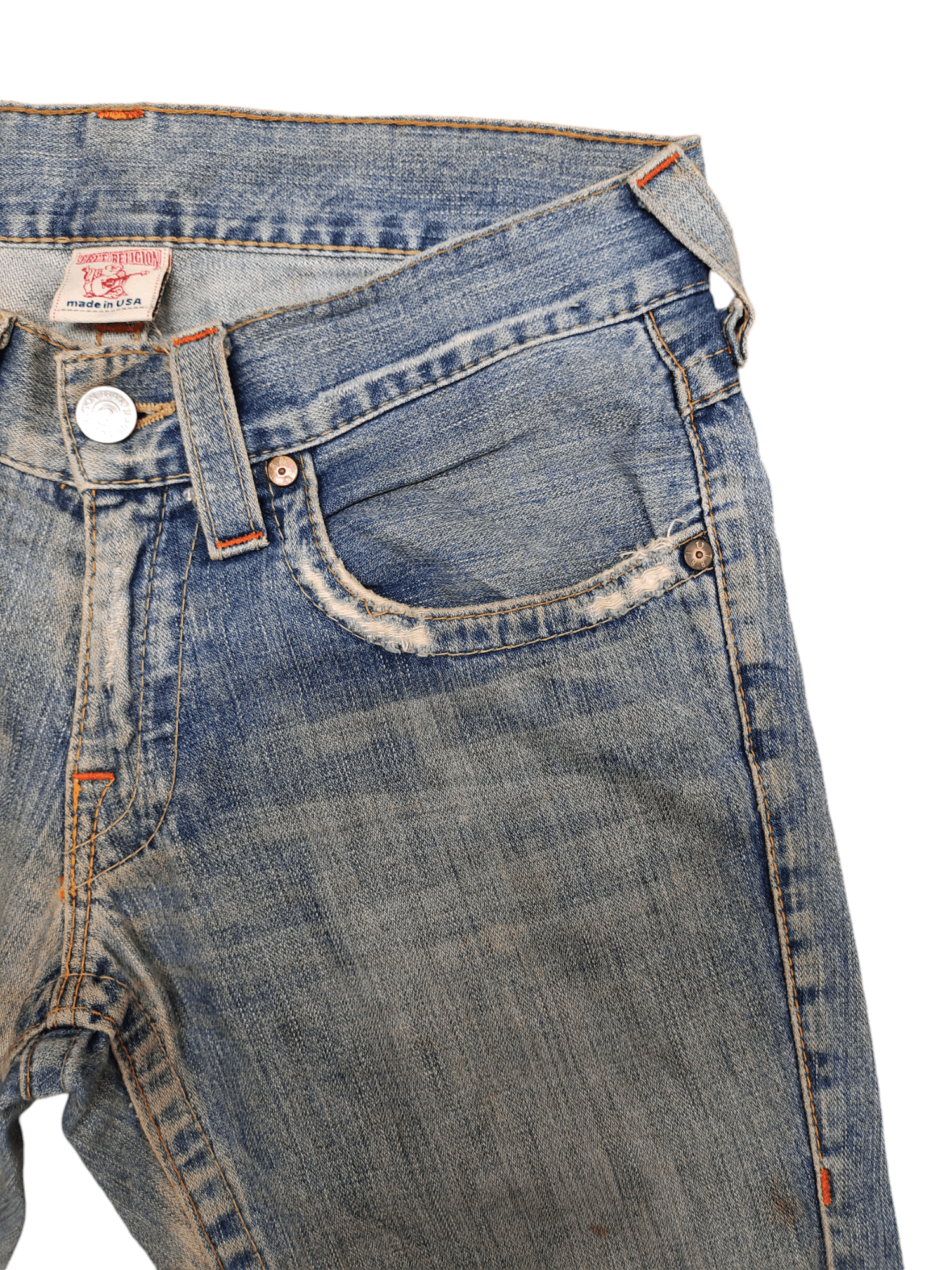True Religion Flare Jean True Religion Leather Trim Distress Faded Bootcut Size US 31 - 6 Thumbnail