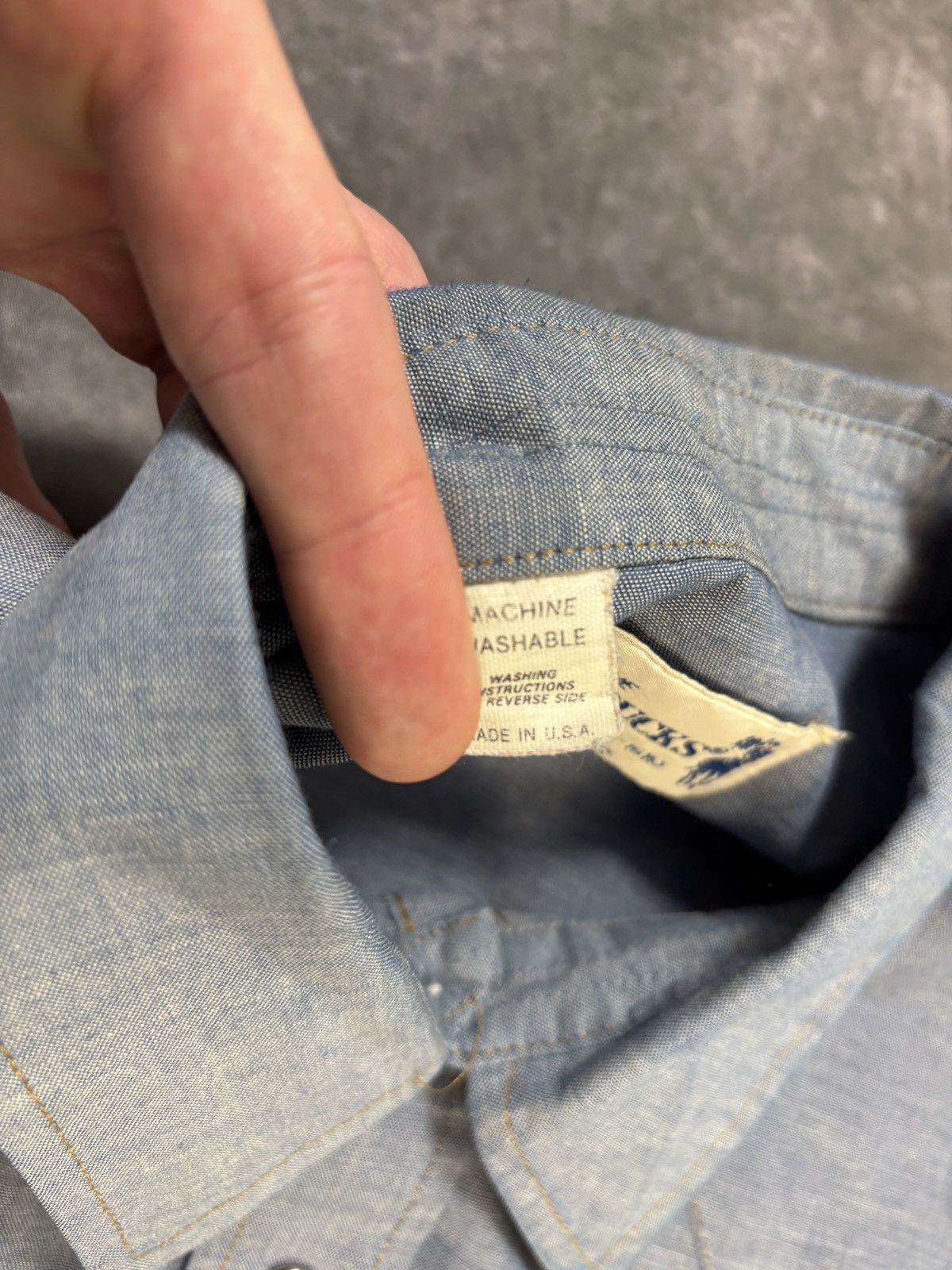 Sears × Vintage 70s Vintage Chambray Button Up 80s Sears Roebucks Denim Polo Size US L / EU 52-54 / 3 - 4 Thumbnail
