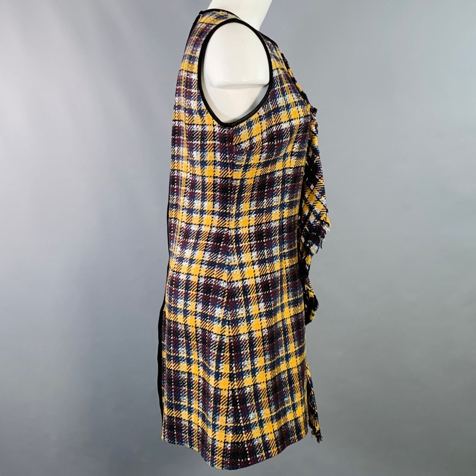 MSGM Size 8 Yellow Black Silver Wool Plaid Ruffle Mini Dress Size M / US 6-8 / IT 42-44 - 3 Thumbnail