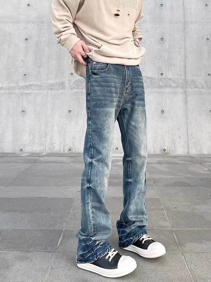 Jean Retro washed distressed men's straight bootcut jeans Size US 32 / EU 48 - 2 Thumbnail