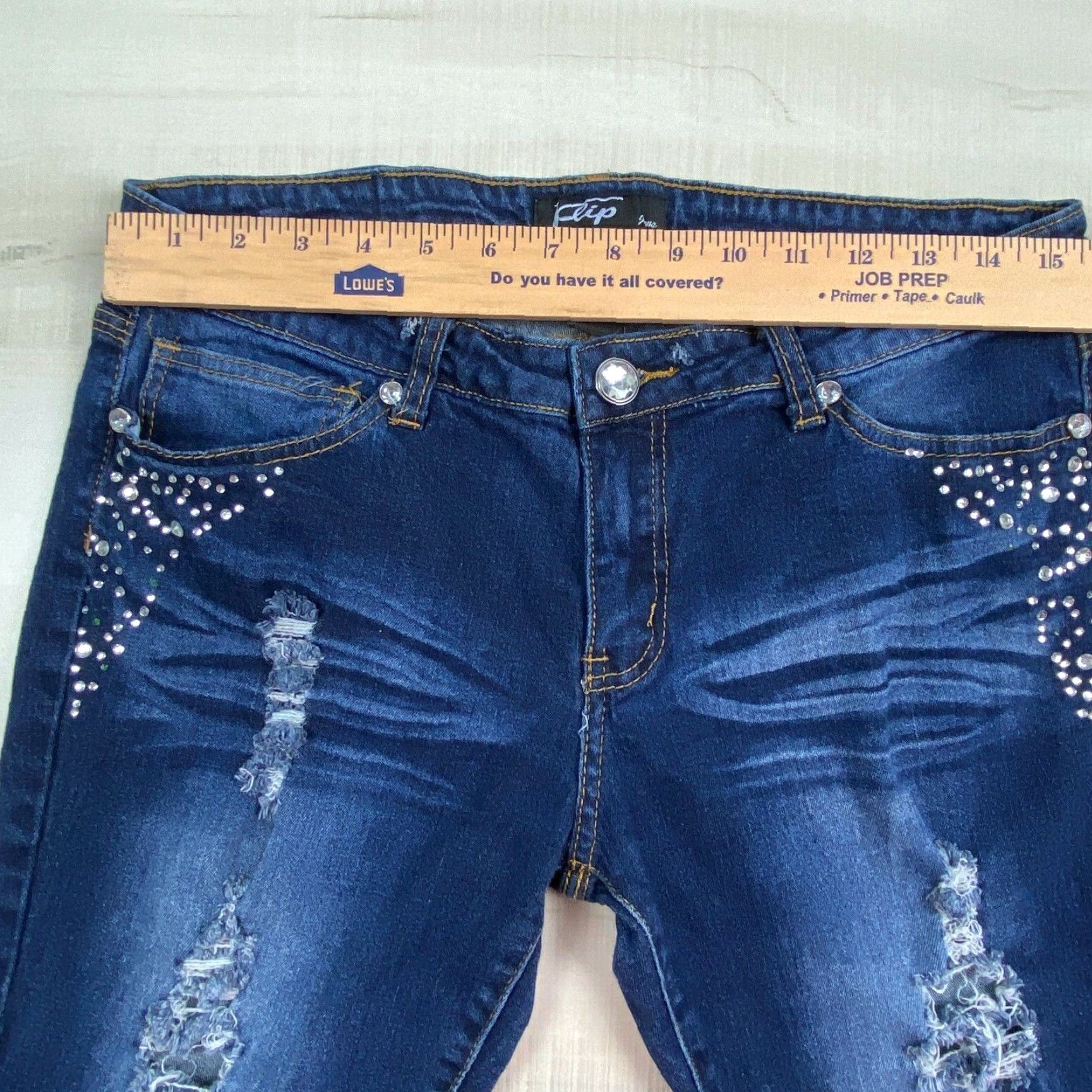Vintage Klip Womens Skinny Juniors Rhinestones Distressed Bling Jeans 13 Medium Wash Size 34" / US 12 / IT 48 - 6 Thumbnail