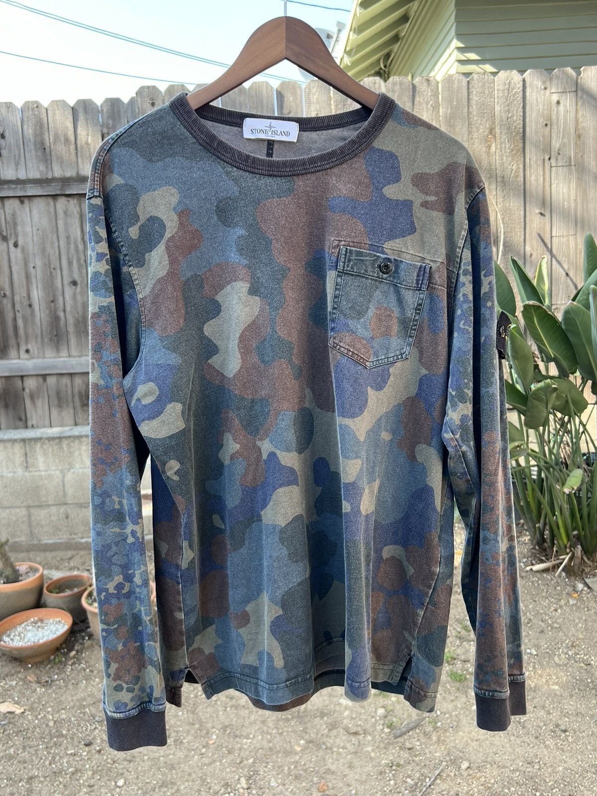 image of Vintage Stone Island Long Sleeve T-Shirt in Camo, Men's (Size 2XL)