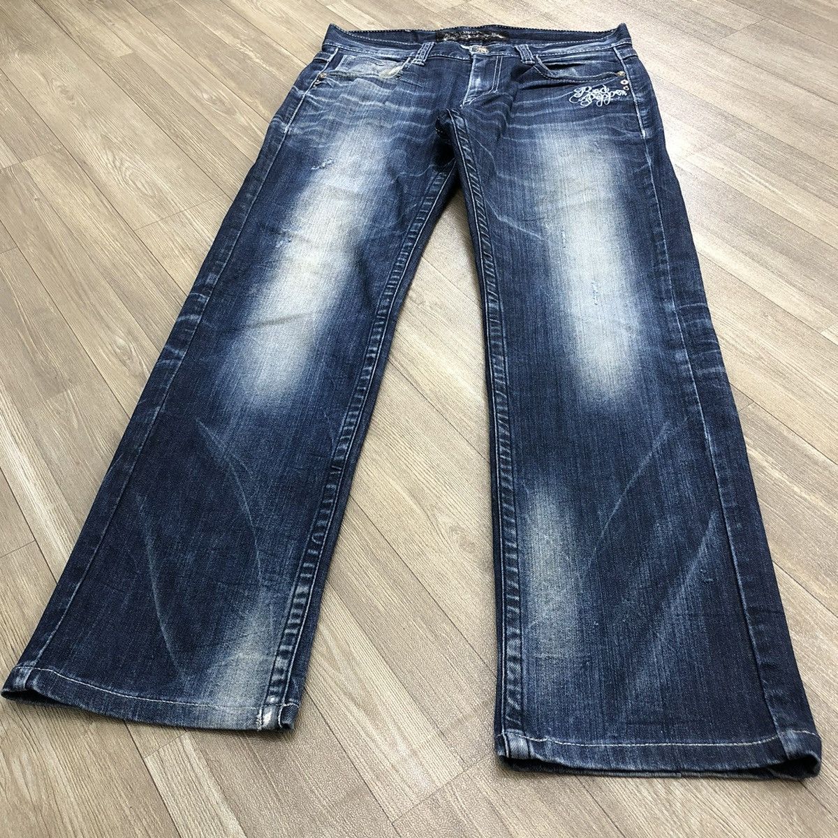 If Six Was Nine × Le Grande Bleu (L.G.B.) × Tornado Mart Y2K Red Pepper Distressed Embroidered Faded Denim Pants Size US 33 - 21 Thumbnail