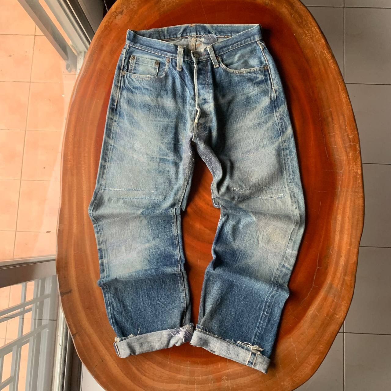 Denime Denime Japan Distressed Redline Selvedge Blue Denim Pants Size US 29 - 1 Thumbnail