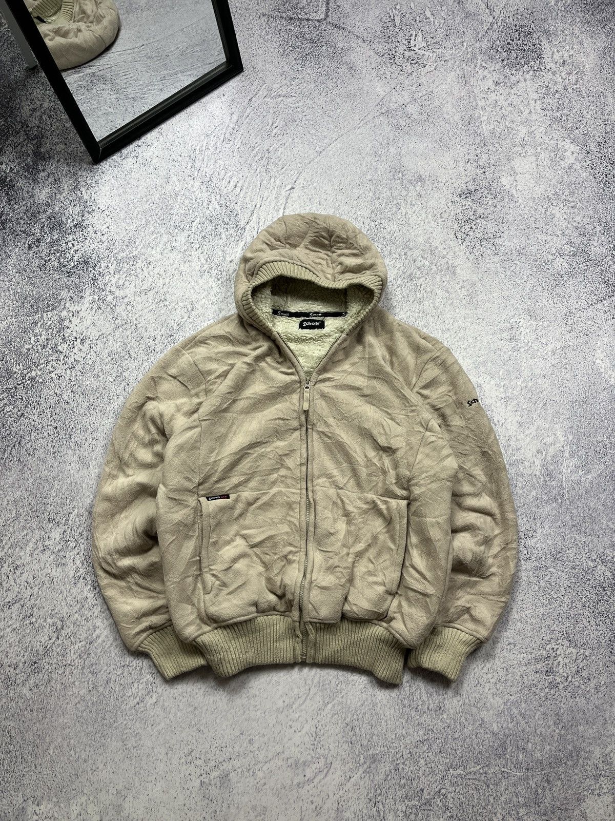 Vintage 90s Schott Fleece Zip Hoodie Sherpa Jacket