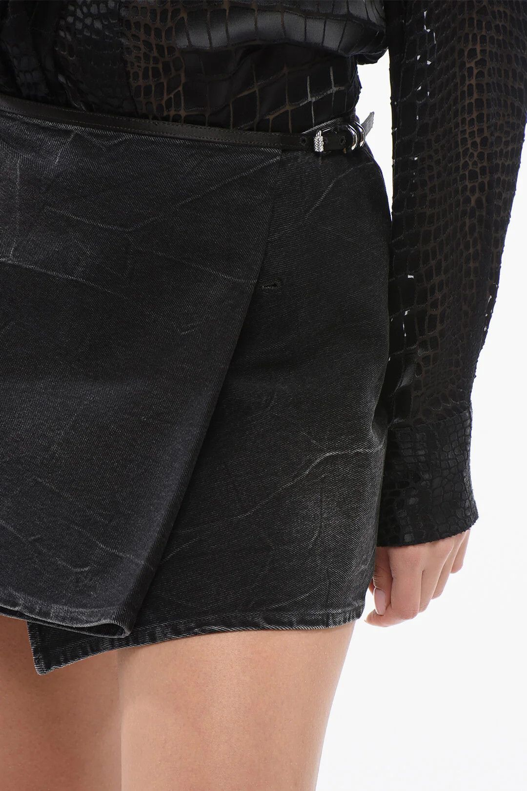 Givenchy og1mm0326 Washed Denim Mini Skirt in Black Size 27" / US 4 / IT 40 - 3 Thumbnail