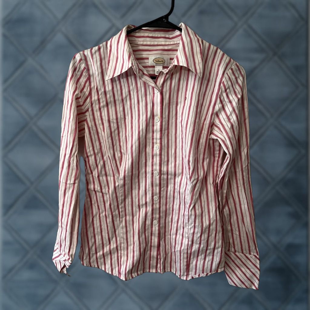 Talbots Y2K Talbots stripe button up blouse collared size 4 pink & White careerwear Shirt Women Adult Regular Cotton Lastol Wrinkle Resistant Vintage: No Size S / US 4 / IT 40 - 1 Thumbnail