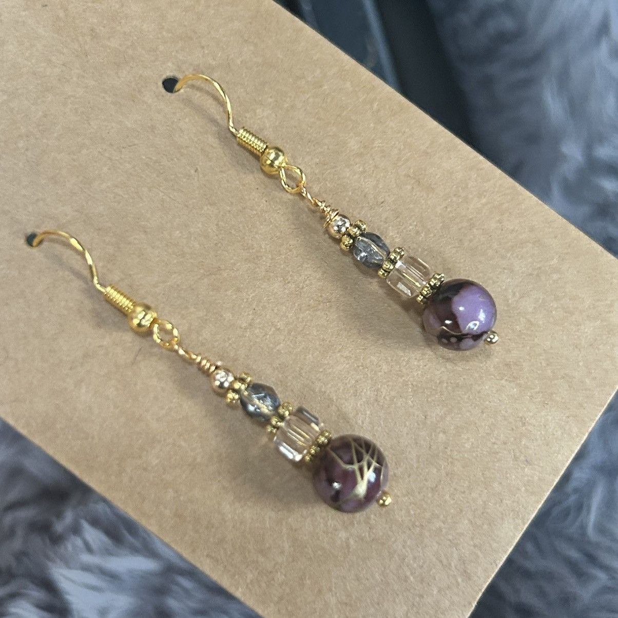 Handmade Handcrafted elegant art glass and crystal dangle earrings Size ONE SIZE - 1 Thumbnail