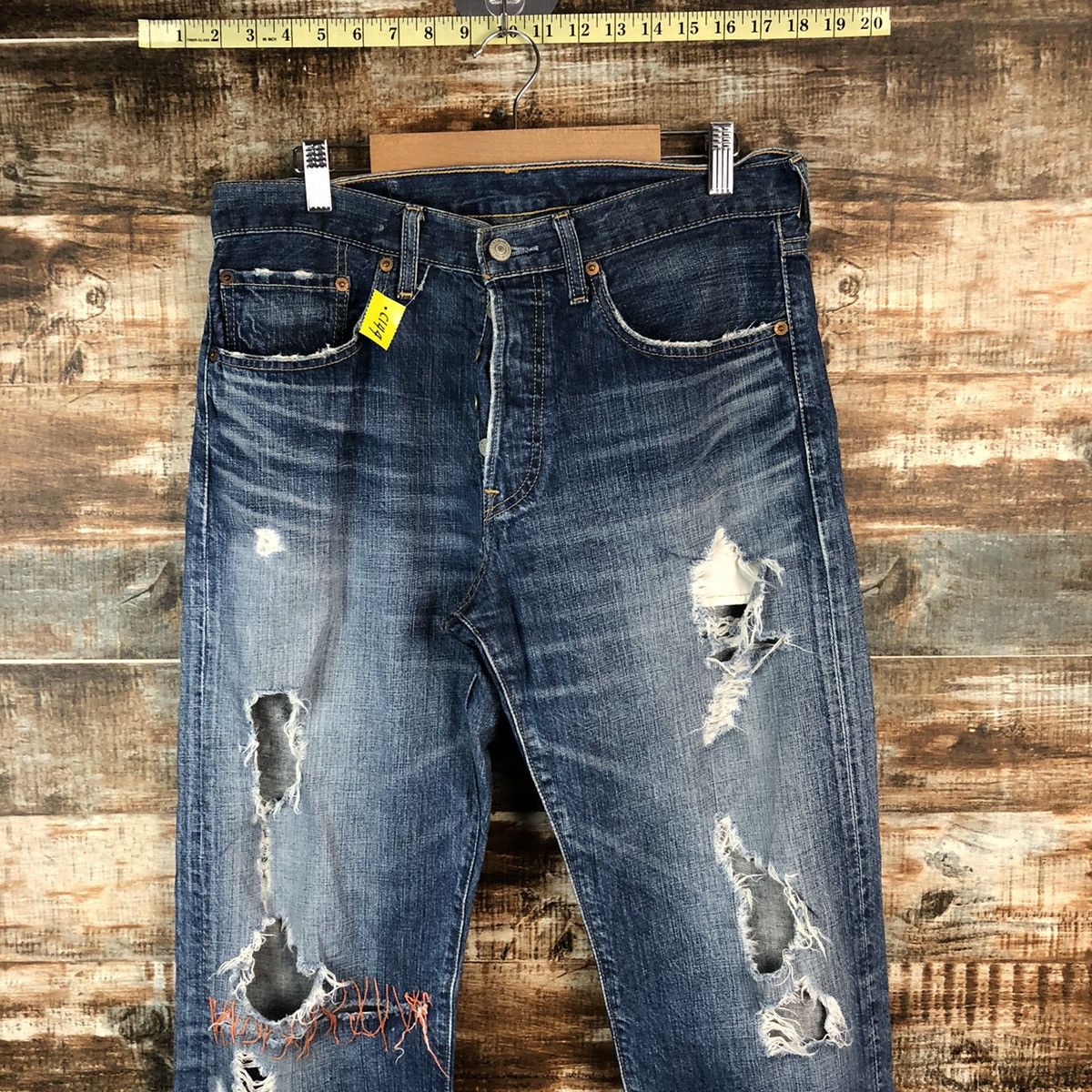 Levi's DL Levis 501 Blue ripped Distressed Denim Pants #C144 Size US 32 / EU 48 - 4 Thumbnail