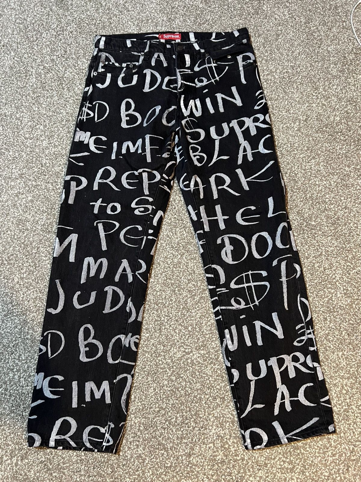 Supreme Regular Jean Black Natural Dark Red Indigo Newspaper