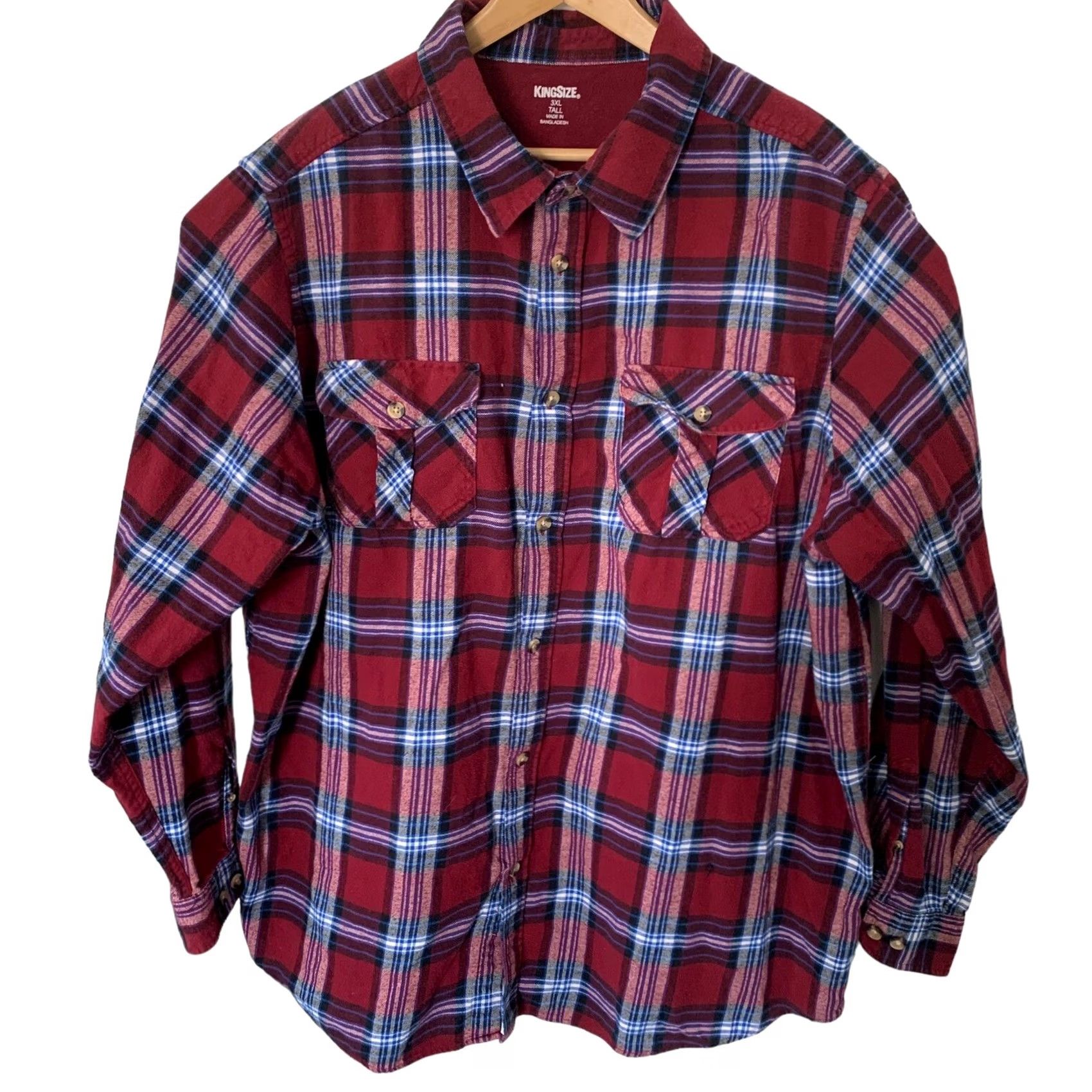 Vintage KING SIZE Flannel Shirt Mens 3XLT Tall Long Sleeve Button Front Red Plaid Size US XXL / EU 58 / 5 - 5 Thumbnail