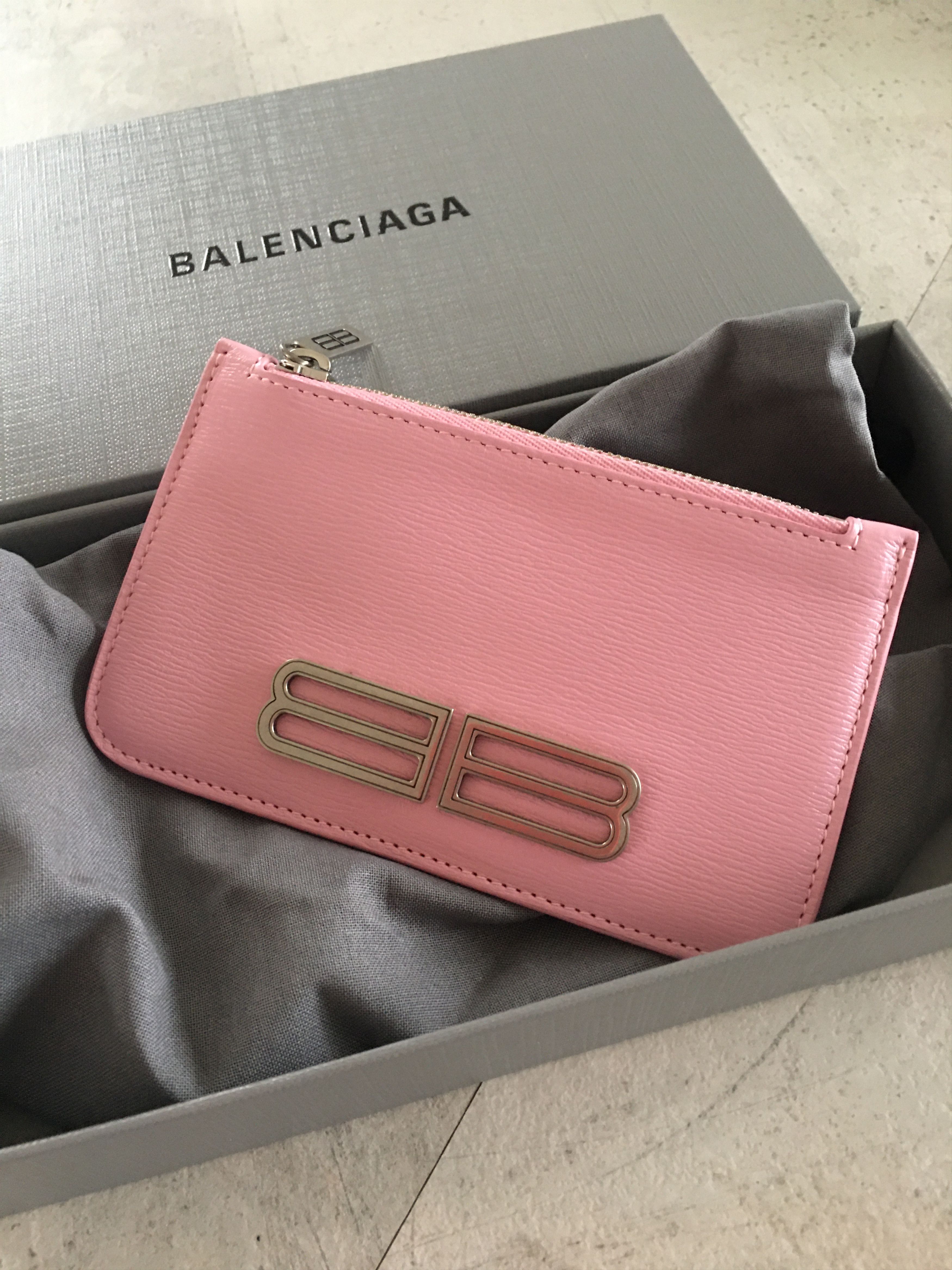 image of Balenciaga Card Holder In Leather Calf Print Bb in Candy Pink, Women's
