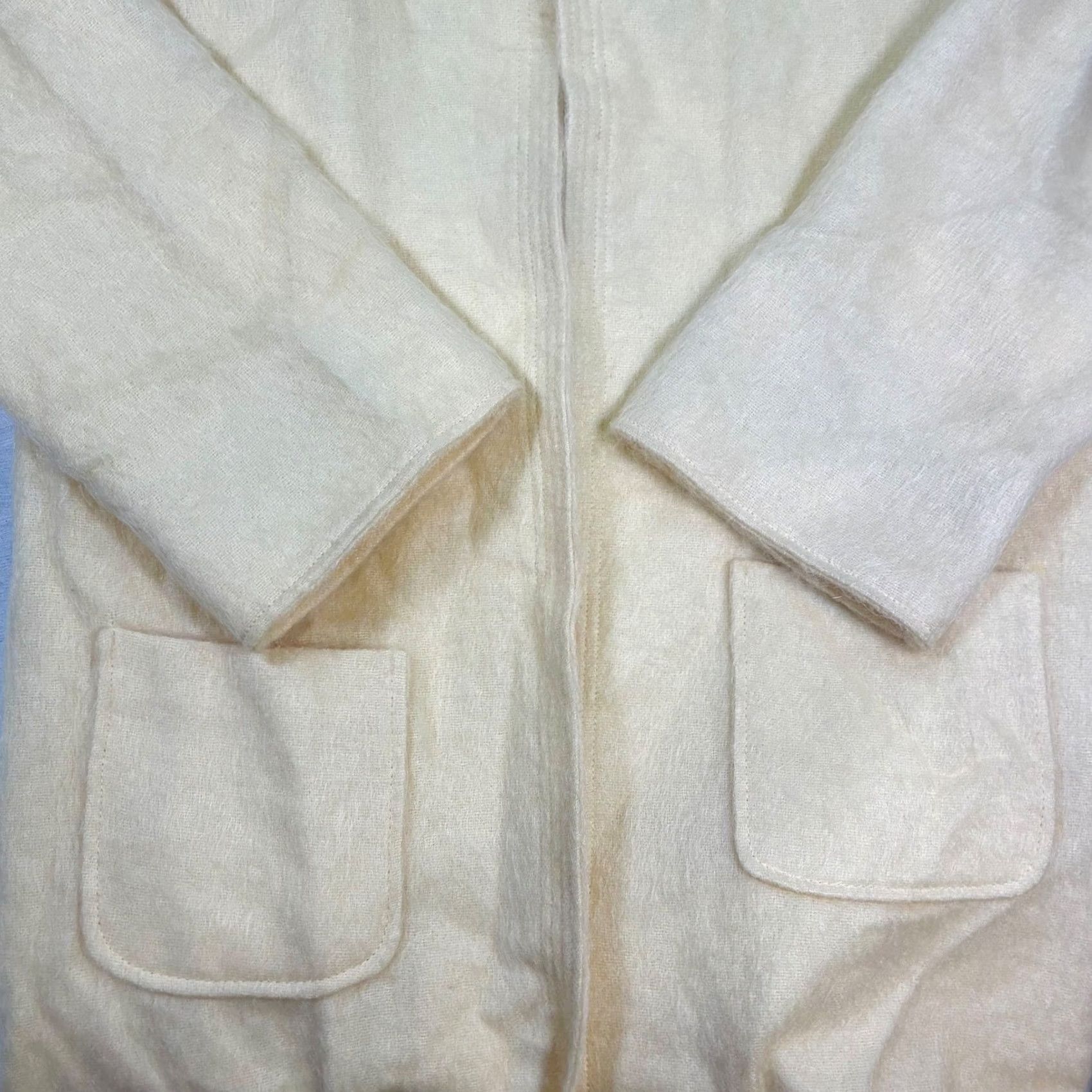 Talbots VINTAGE Talbots Coat Overcoat Women's Wool Cream Long Open Front 80s XL Jacket Style Pocket Padded Shoulders Size XL / US 12-14 / IT 48-50 - 4 Thumbnail
