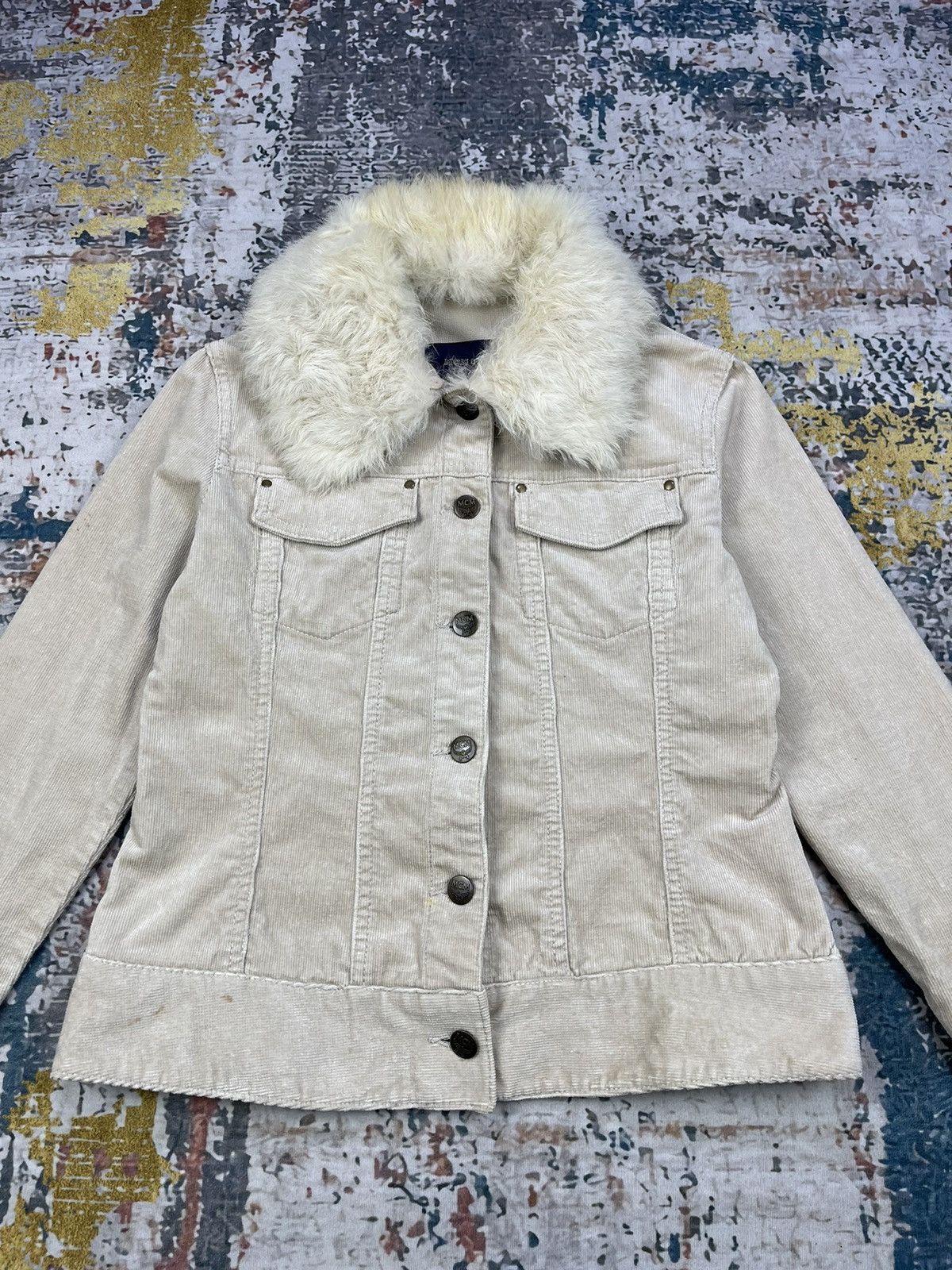 MCM MCM Fur Collar Monogram Button Corduroy Denim Jacket Size M / US 6-8 / IT 42-44 - 2 Thumbnail