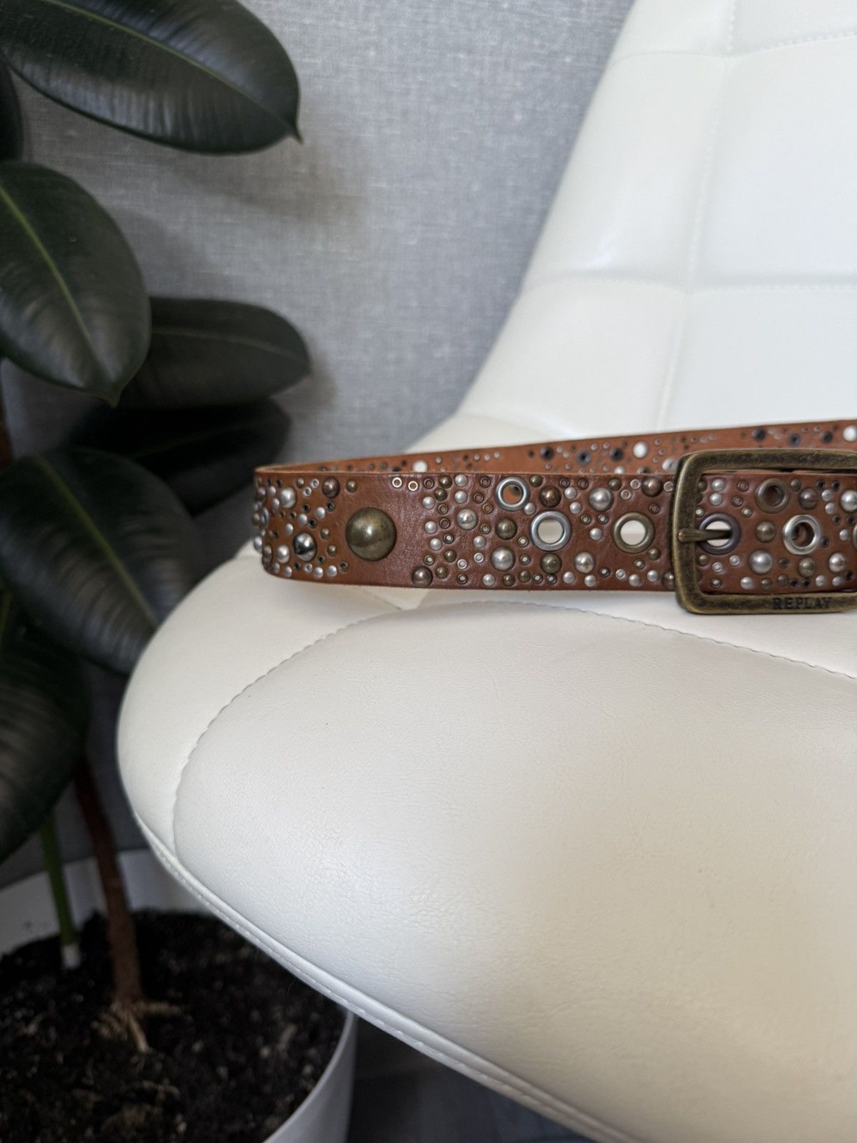 Replay Replay Brown Leather Belt Studs Rivets Western Vintage Style Size ONE SIZE - 4 Thumbnail
