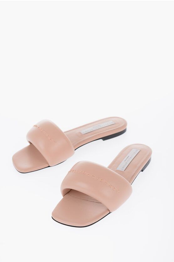 image of Stella Mccartney Vegan Leather Logoed Padded Slides in Pink, Women's (Size 7)