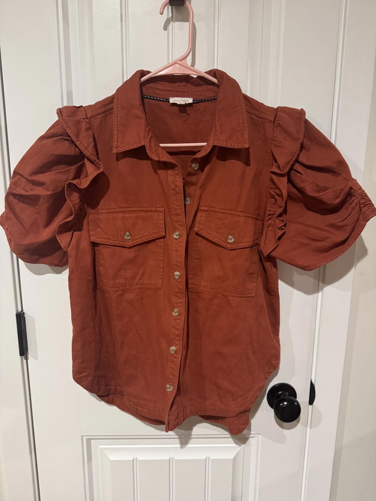 Other Pilcro Rust Orange Puff Sleeve Button-Up Shirt Medium Size M / US 6-8 / IT 42-44 - 1 Thumbnail