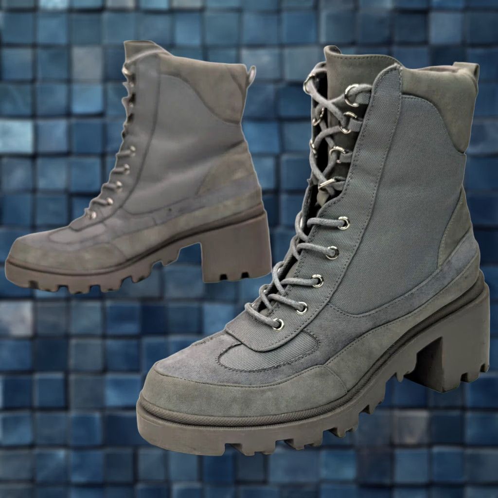 Vintage JustFab Ember Combat Boots Women 9.5 Gray Faux Suede Lace Mid Heel EUC Boots Size US 10 / IT 40 - 1 Thumbnail