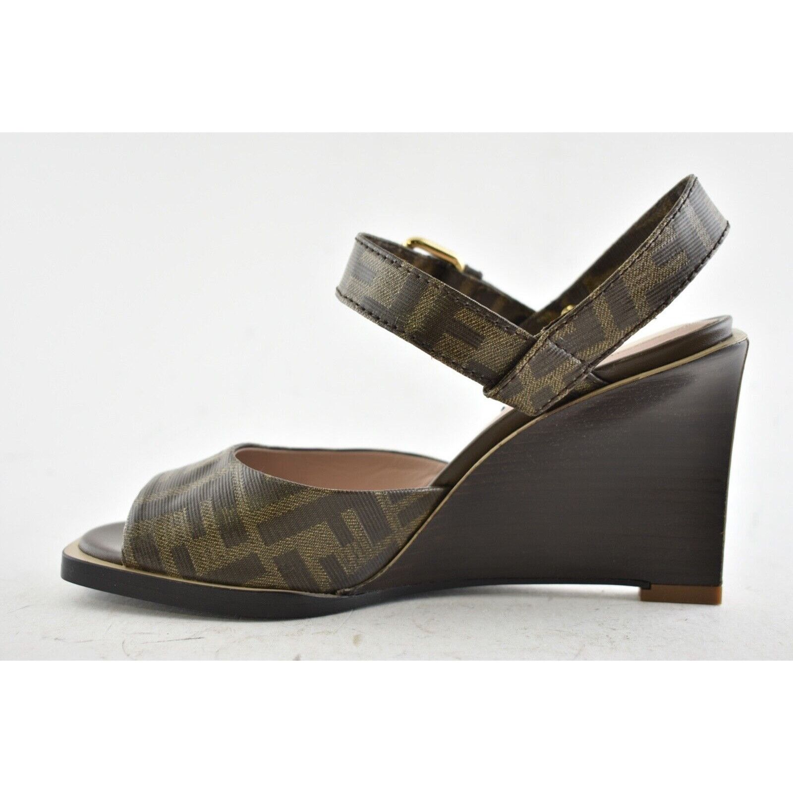 Fendi FF Motif Ankle Strap Sandal Peep Toe Heel Pump Wedge 36.5 Size US 6.5 / IT 36.5 - 8 Thumbnail