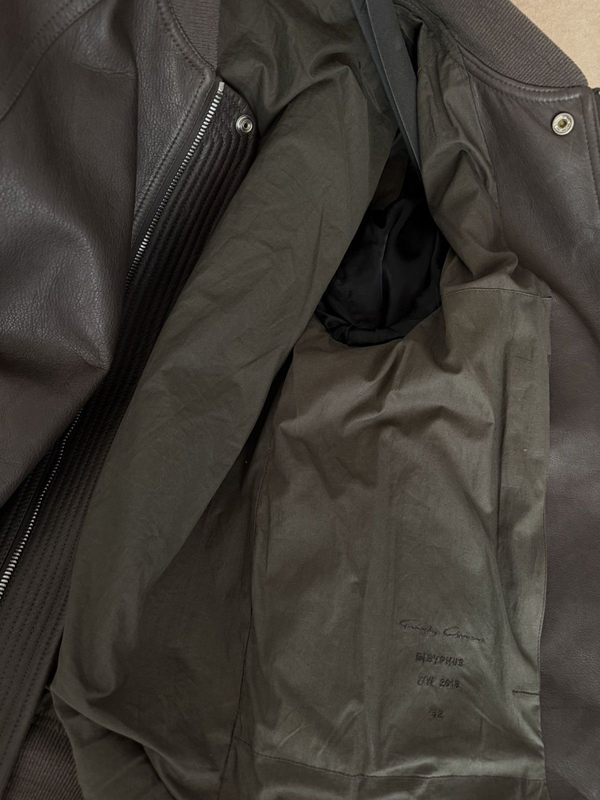 Rick Owens FW18 Sisyphus Dark Dust Leather Flight Bomber Size US L / EU 52-54 / 3 - 3 Thumbnail
