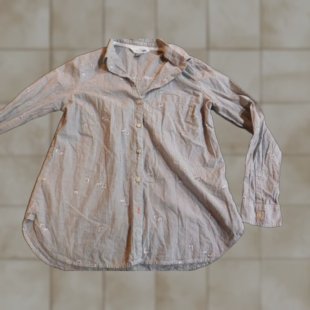 Old Navy Old Navy Womens Blouse Small Brown Gray striped round neck long sleeve button down Casual Regular Size S Polyester Stretch Size S / US 4 / IT 40 - 1 Thumbnail