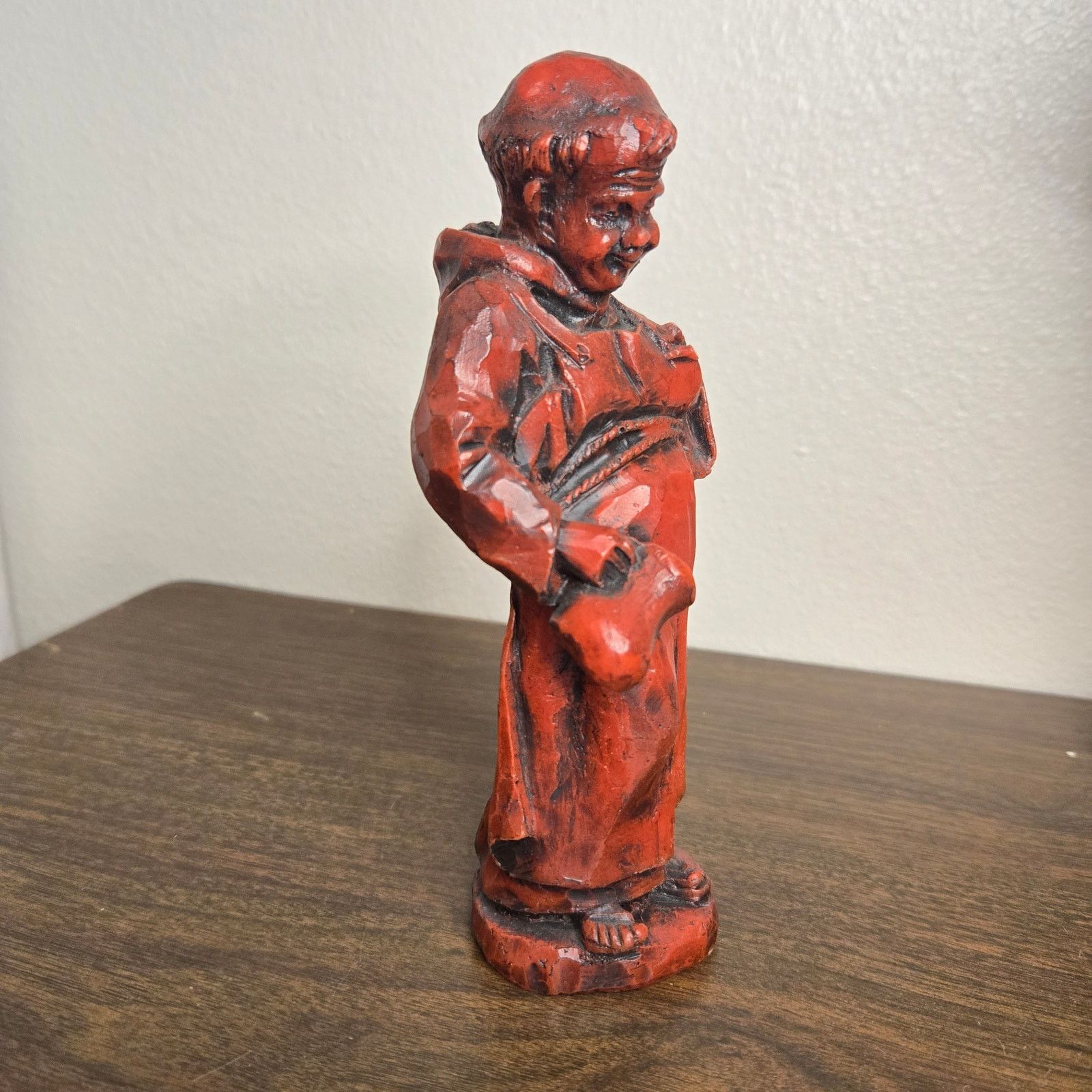 Vintage Vintage Hand-Carved Monk Folk Art Figurine - Red Patinated Size ONE SIZE - 3 Thumbnail