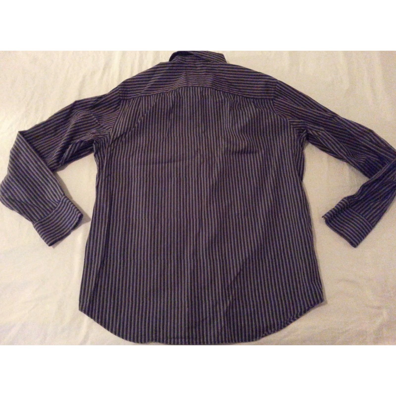 Banana Republic Banana Republic Dress Shirt Mens L Black Stripes Cotton Long Sleeve Button Size 42R - 2 Thumbnail