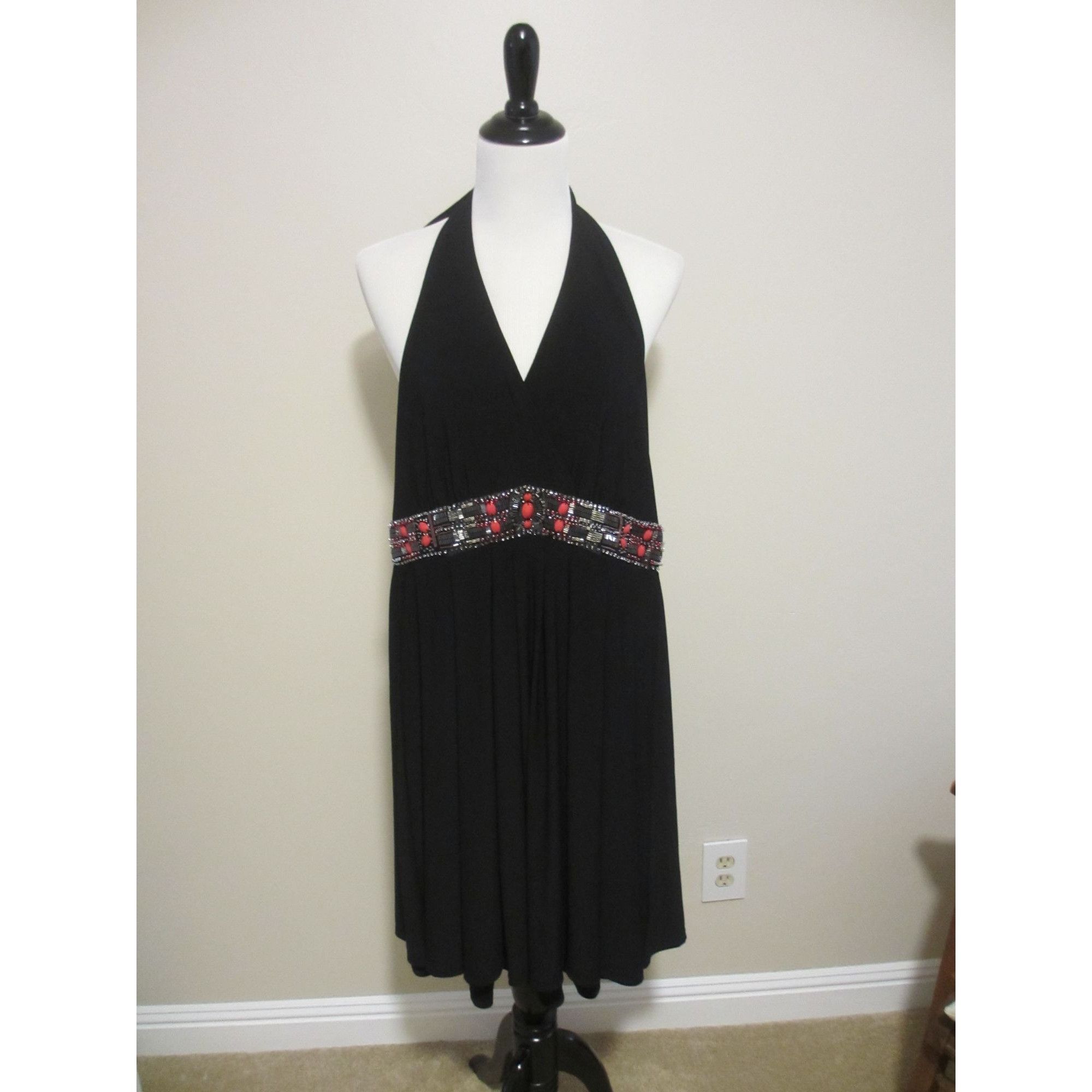 White House Black Market White House Black Market Womens Halter Dress With Beaded Wai Size M / US 6-8 / IT 42-44 - 2 Thumbnail