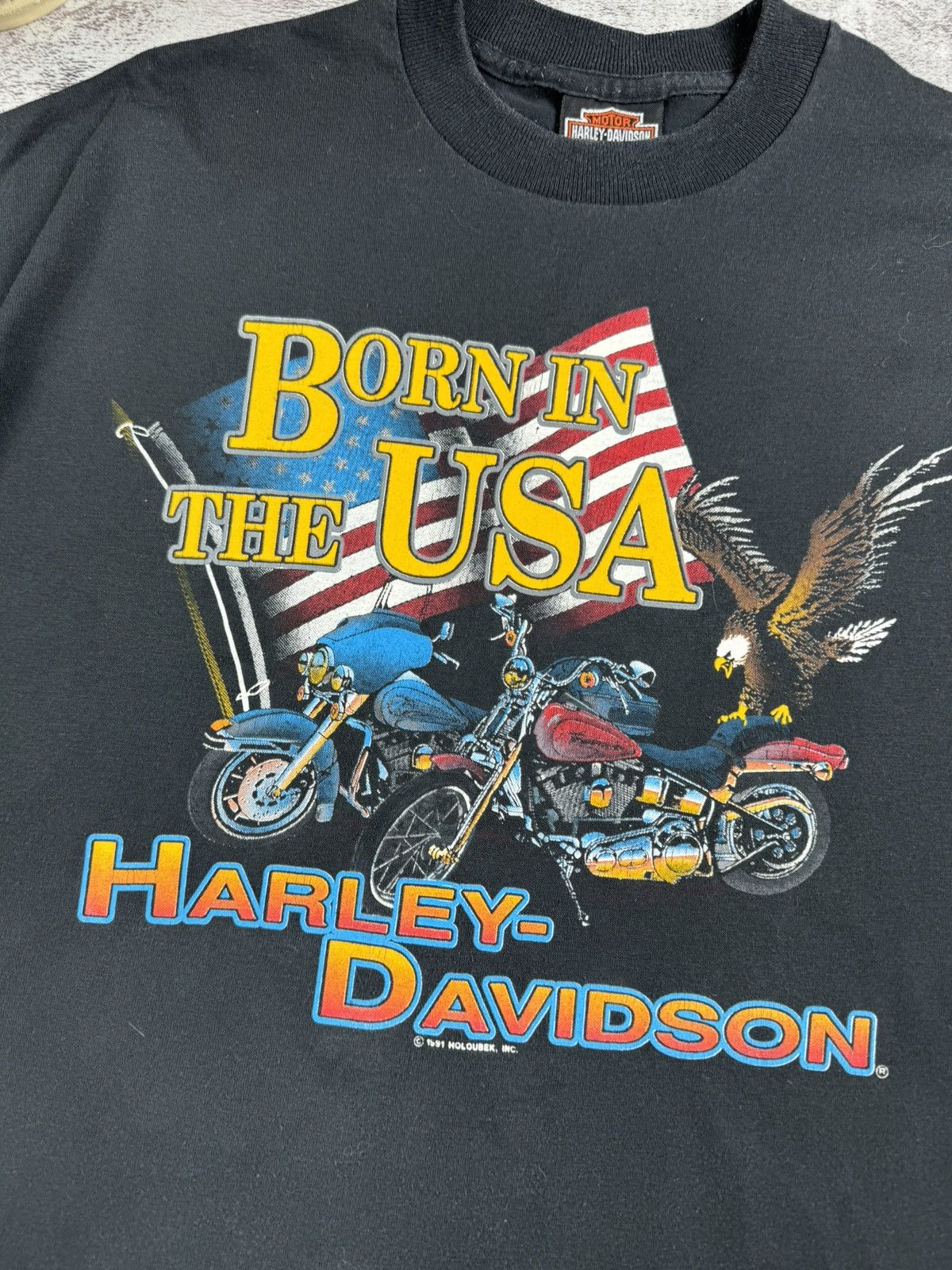 Harley Davidson 1991 Harley Davidson Holoubek Born in the USA Eagle T Shirt Size US XL / EU 56 / 4 - 7 Thumbnail