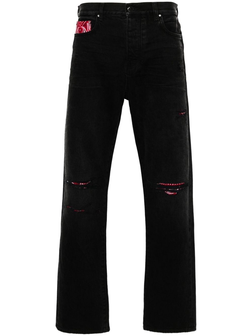 Amiri o1s1wg110725 Bandana Repair Straight Jeans in Black Size US 32 / EU 48 - 2 Thumbnail