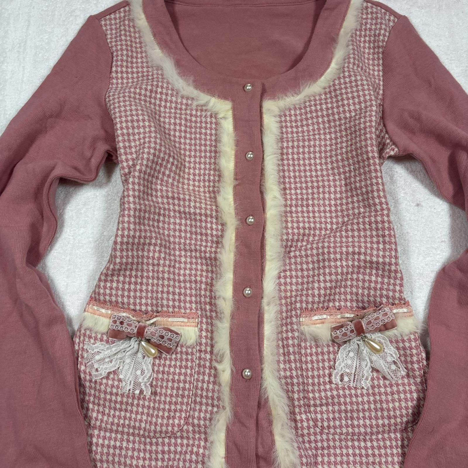 Other vintage pink plaid fur cardigan Size M / US 6-8 / IT 42-44 - 3 Thumbnail