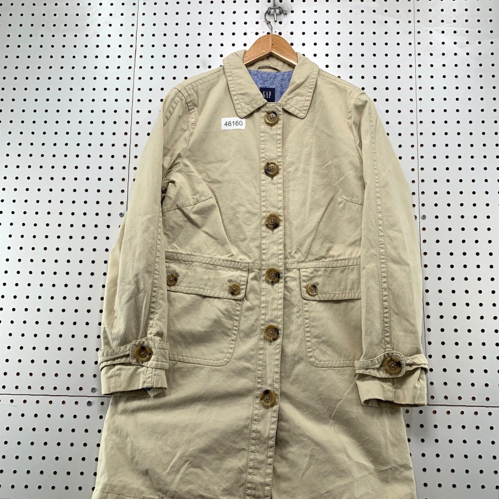 Gap VINTAGE Gap Trench Coat Women Large Beige Canvas Button Pocket Flap Y2K Long Sleeve Cotton Coat Beige Women's Regular Size L -/- 90s Theme Classic Size L / US 10 / IT 46 - 5 Thumbnail