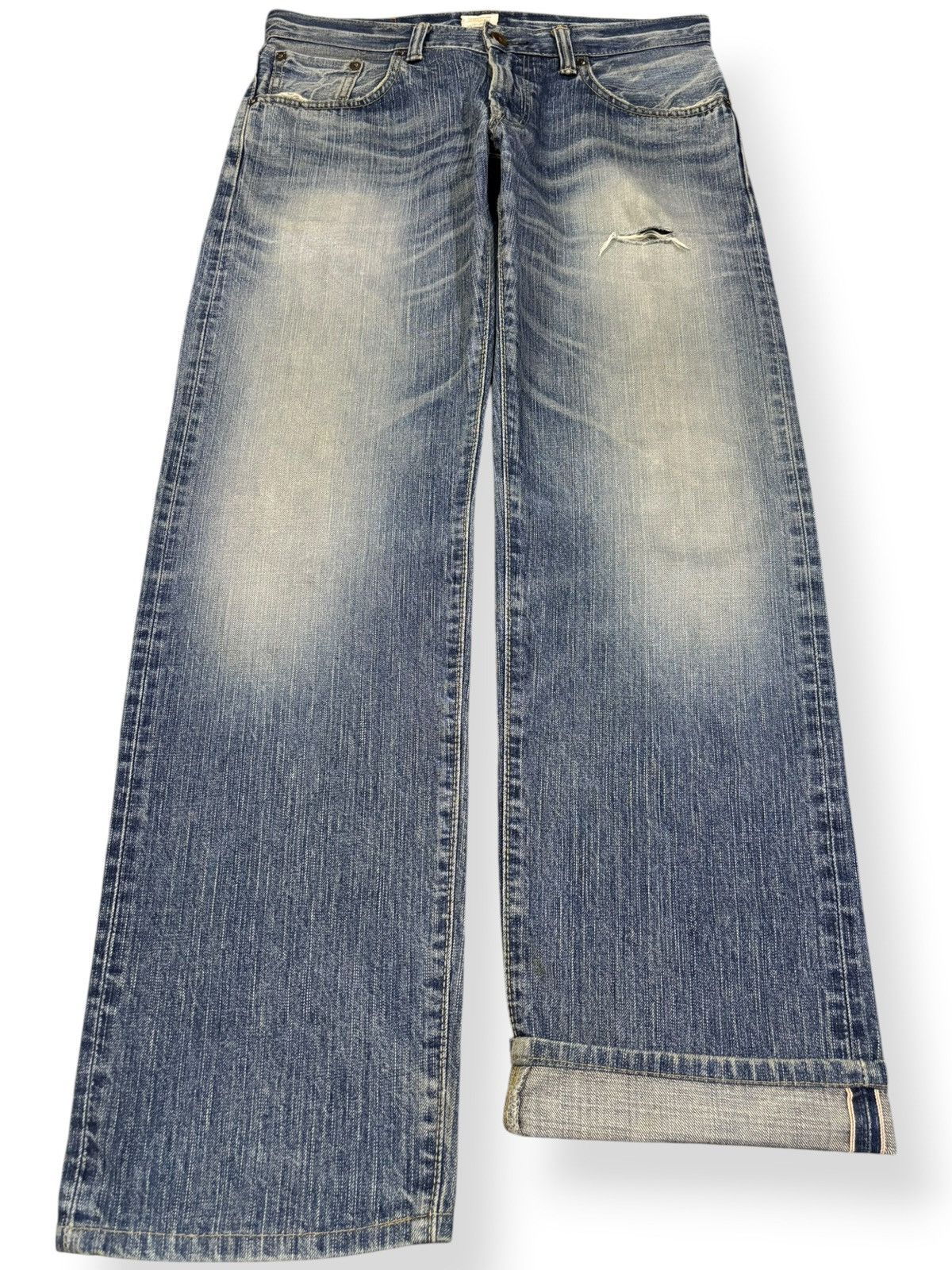 Edwin Vintage Edwin 505ZX Selvedge Blue Wash Distressed Jeans Size US 34 / EU 50 - 1 Thumbnail