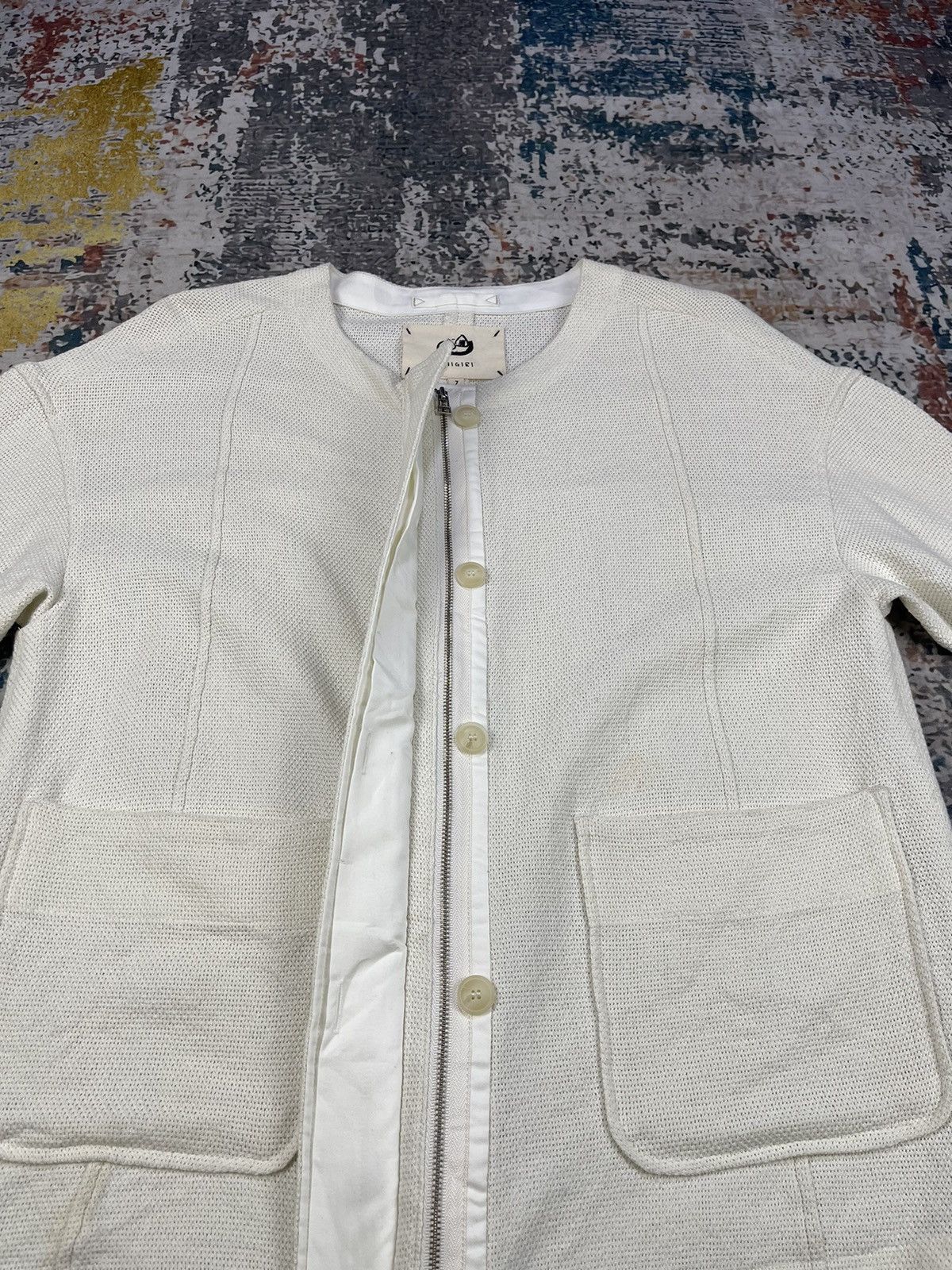 Comme Ca Ism Japanese Onigiri Cream Collarless Knitted Jackets Size ONE SIZE - 7 Thumbnail