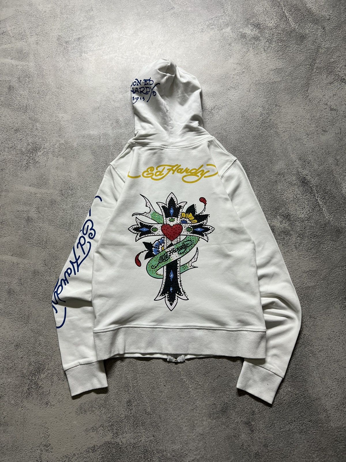 Ed Hardy Vintage Y2k Ed Hardy 🤍 Cross Tattoo ❤️ Zip Hoodie 00’s Size S / US 4 / IT 40 - 9 Thumbnail