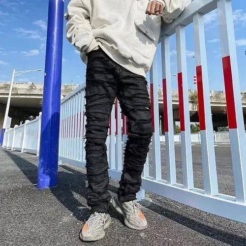 VIBE Black Destruction Waxed Jeans Size US 29 - 2 Thumbnail