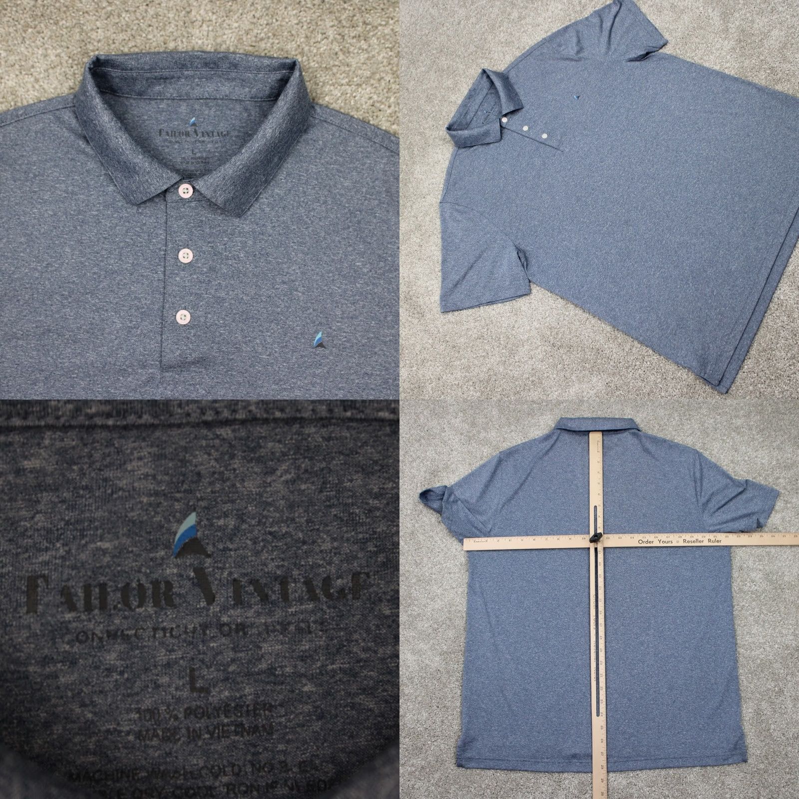 Vintage Tailor Vintage Polo Shirt Mens Large Blue 100% Polyester Short Sleeve Pullover Shirt Size US L / EU 52-54 / 3 - 8 Thumbnail