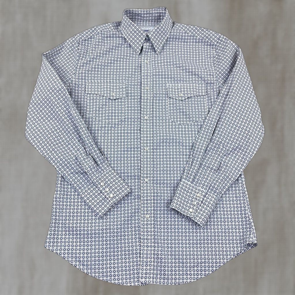 Wrangler Wrangler Western Shirt Men Medium Pearl Snap Geometric Cowboy Wrancher Pockets Size US M / EU 48-50 / 2 - 1 Thumbnail