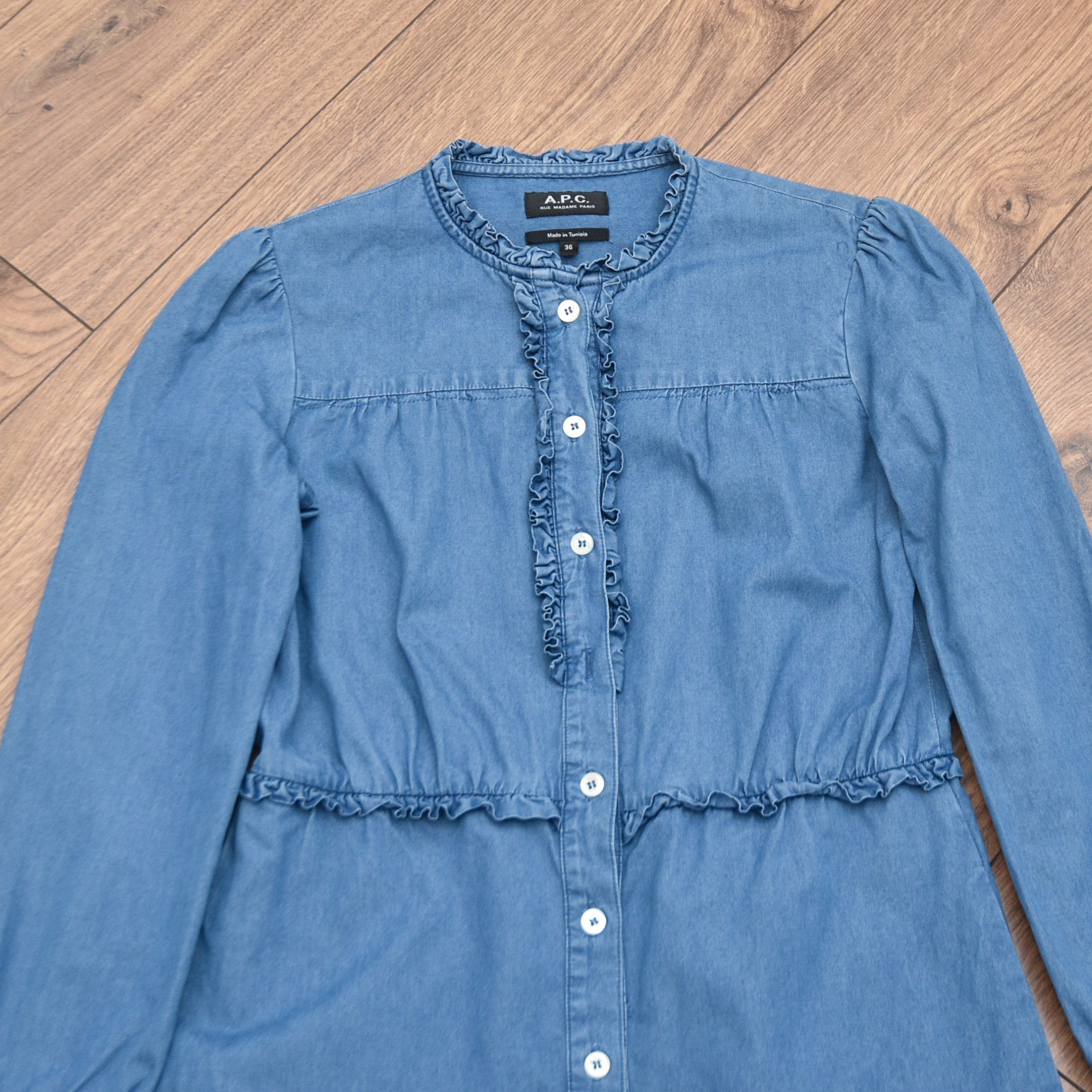 A.P.C. A.P.C. Hoshi Denim Shirt Dress Ruffle Collar Frill Detail Size S / US 4 / IT 40 - 6 Thumbnail