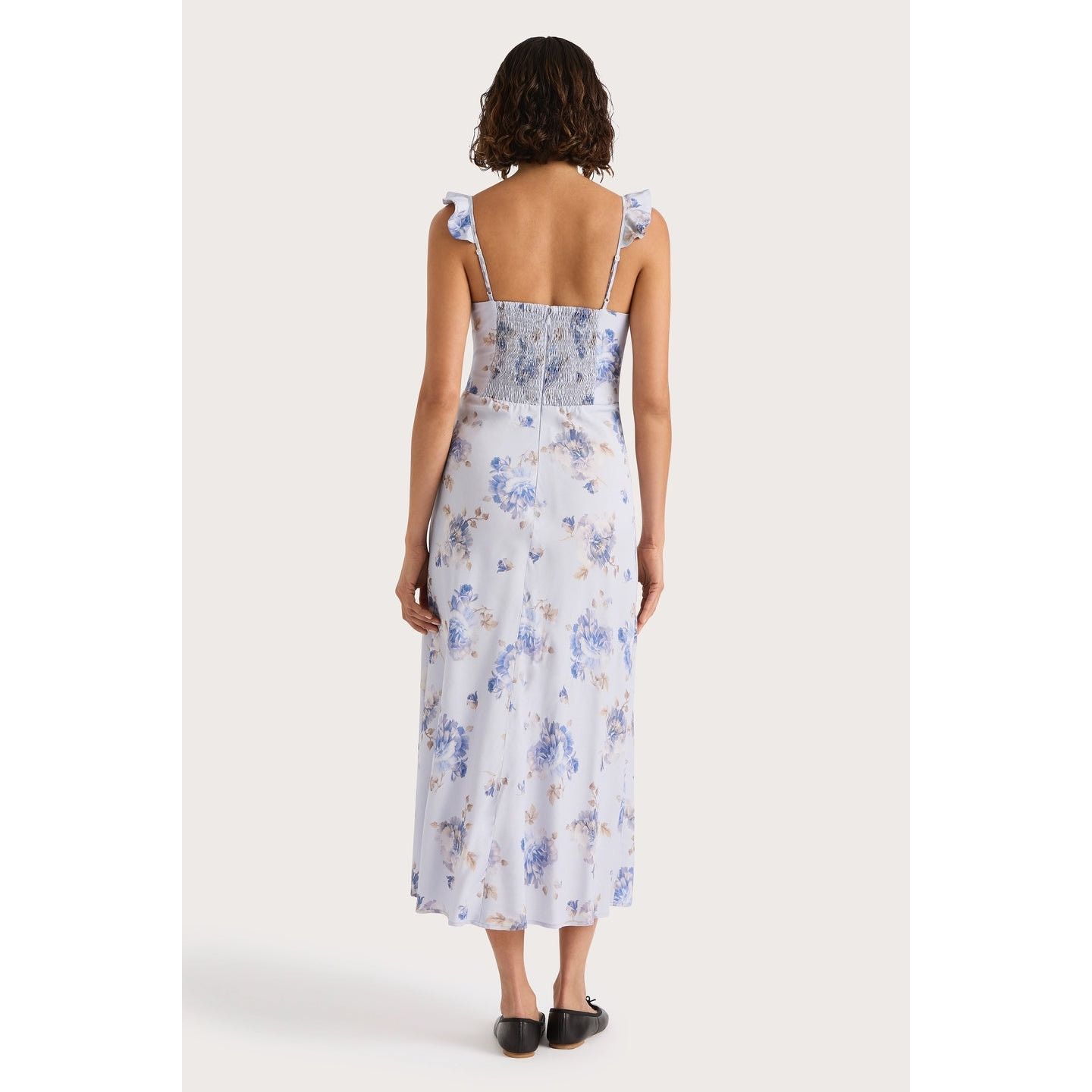 Anthropologie × FAITHFULL New Ruffle-Neck Floral Midi Dress $240 Size 6 Lilac Size M / US 6-8 / IT 42-44 - 7 Thumbnail
