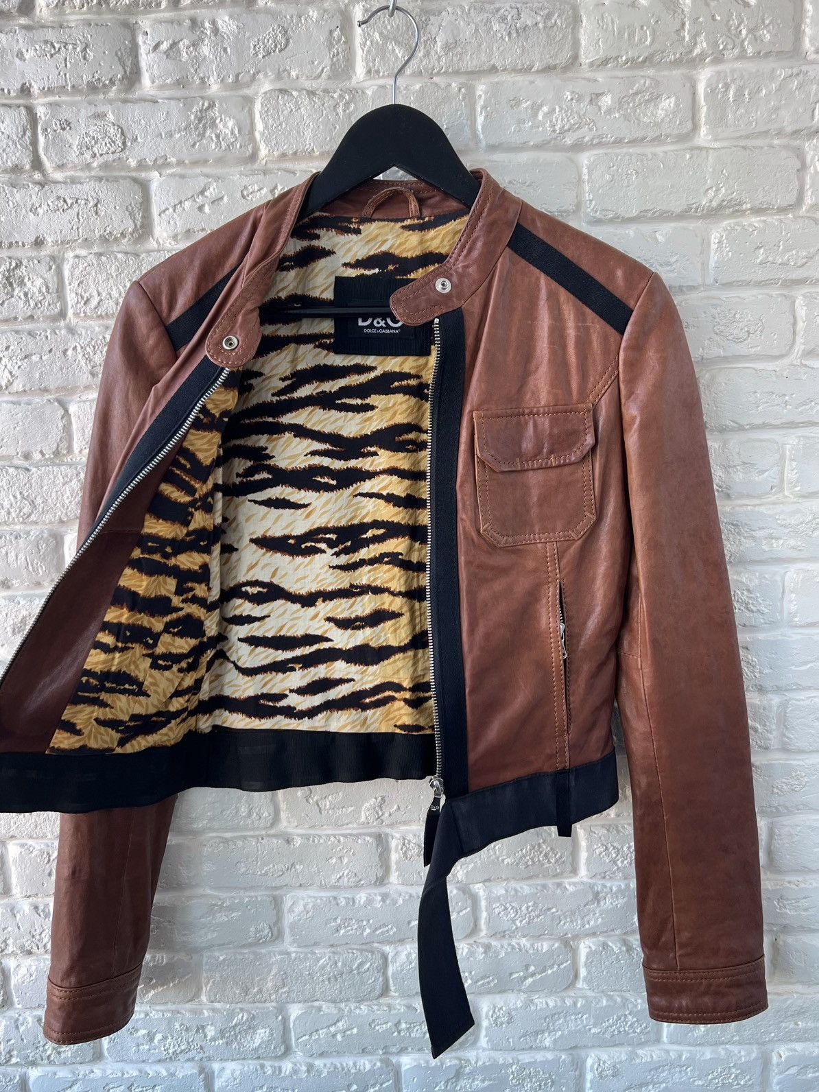 Dolce & Gabbana Dolce&Gabbana Brown Zip Leather Biker Jacket Size S / US 4 / IT 40 - 3 Thumbnail