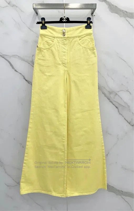 Chanel Chanel Spring Autumn Yellow Cotton Pants . Size 23" - 3 Thumbnail