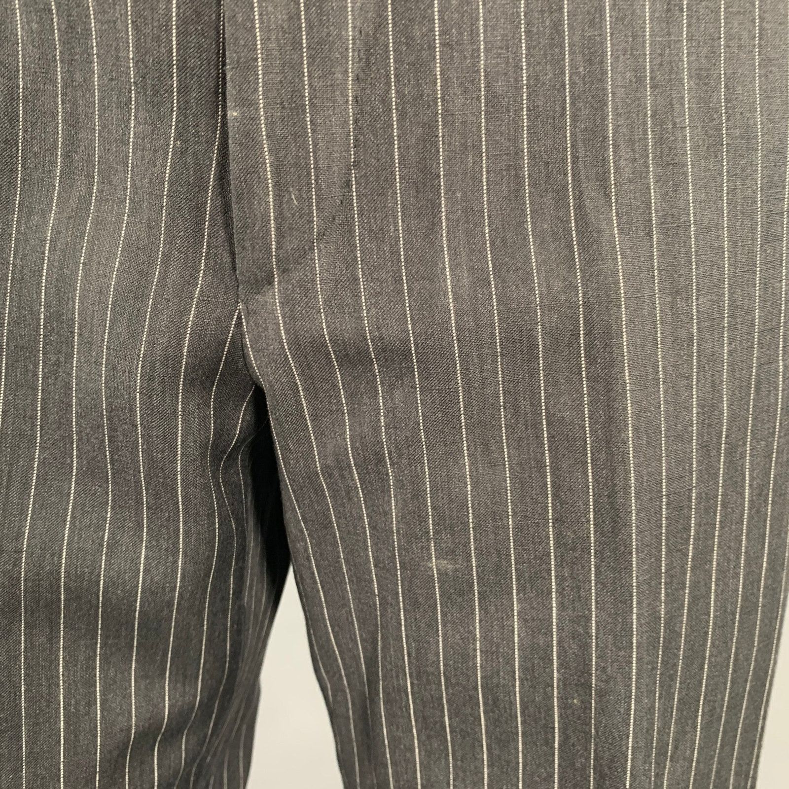 Belvest 40 Grey White Pinstripe Wool Linen Single Breasted Suit Size 40R - 12 Thumbnail